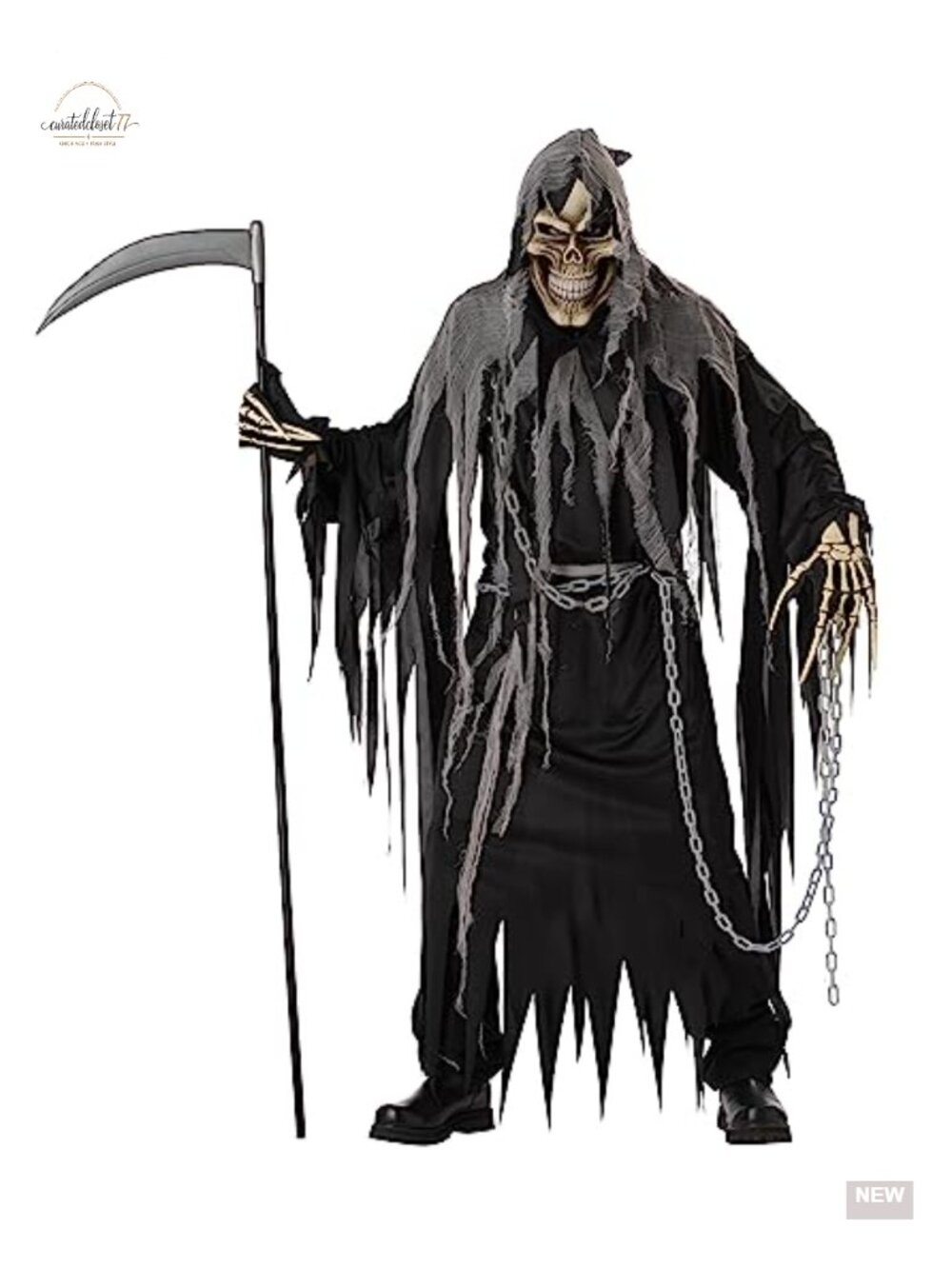 Adult Grim Reaper Halloween Costume - Full Robe & Gloves Set